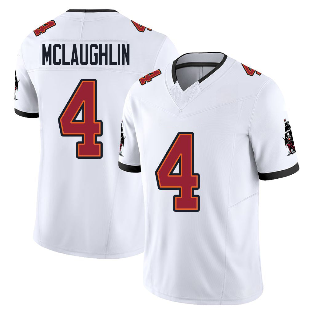 Tampa Bay #4 McLaughlin Player Football V Neck Short Sleeve Jersey White Chase For Men Youth Women Gift