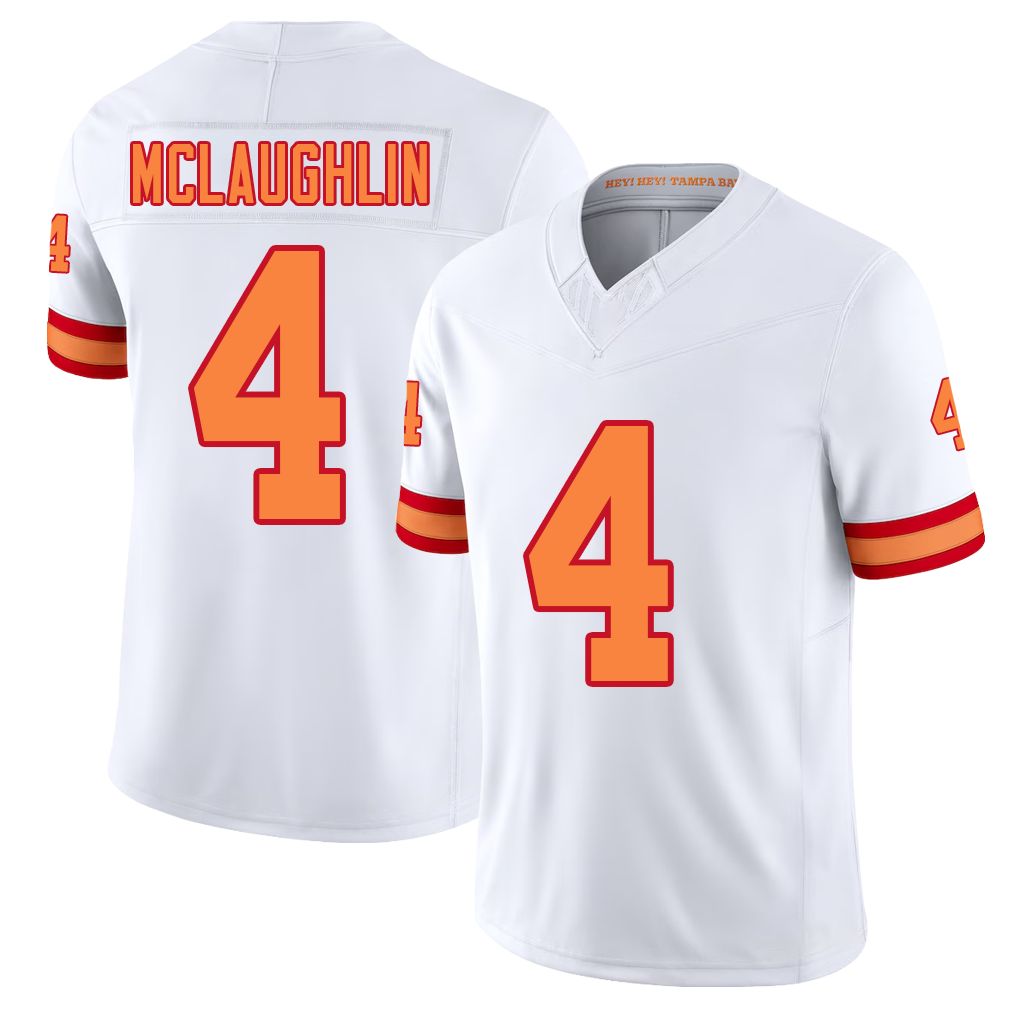 Tampa Bay #4 McLaughlin Player Football V Neck Short Sleeve White Jersey Chase For Men Youth Women Gift
