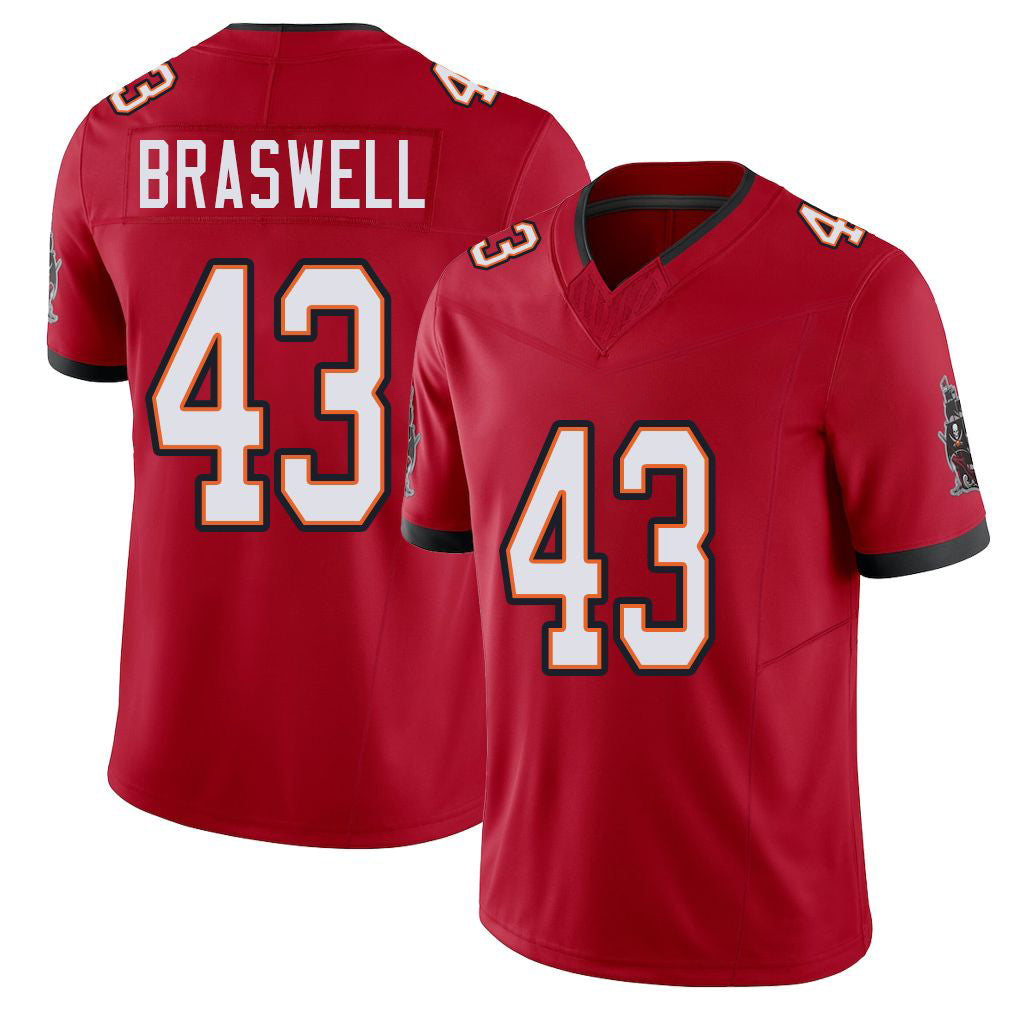 Tampa Bay #43 Braswell Player Football V Neck Short Sleeve Red Jersey Chris For Men Youth Women Gift