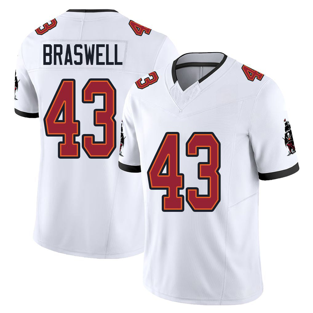 Tampa Bay #43 Braswell Player Football V Neck Short Sleeve Jersey White Chris For Men Youth Women Gift