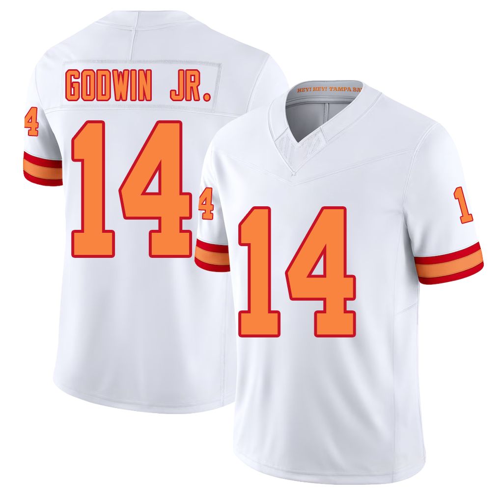 Tampa Bay #14 Godwin Jr. Player Football V Neck Short Sleeve White Jersey Chris For Men Youth Women Gift