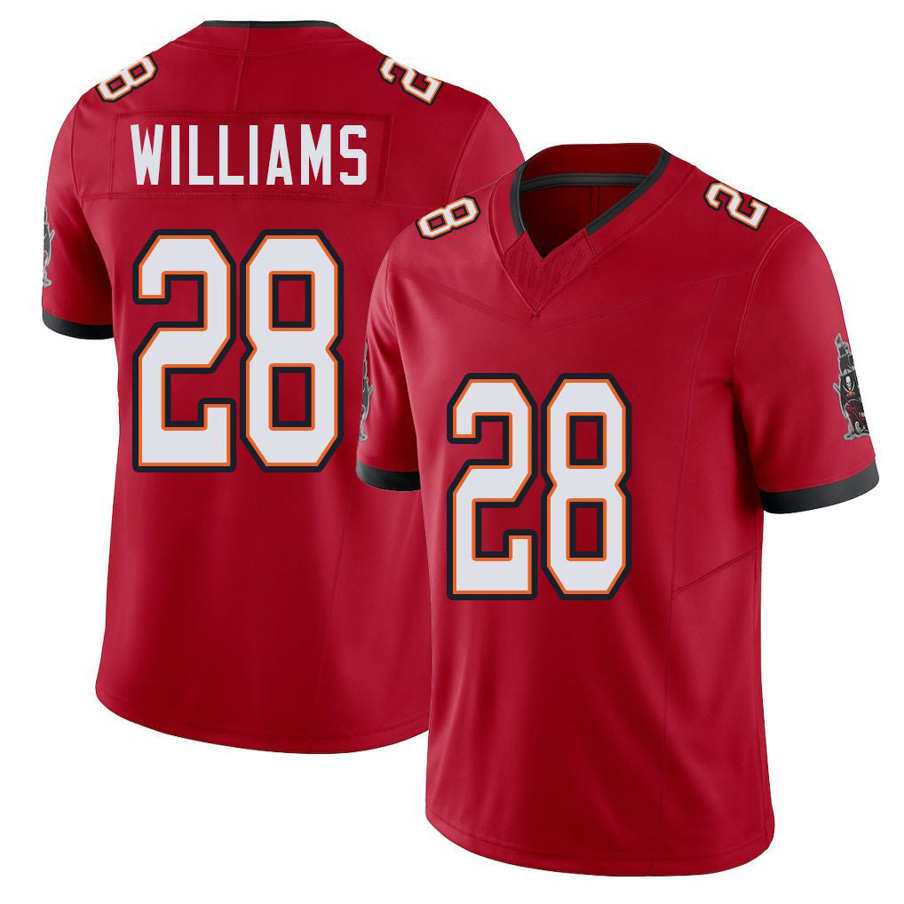 Tampa Bay #28 Williams Player Football V Neck Short Sleeve Red Jersey Damarion For Men Youth Women Gift