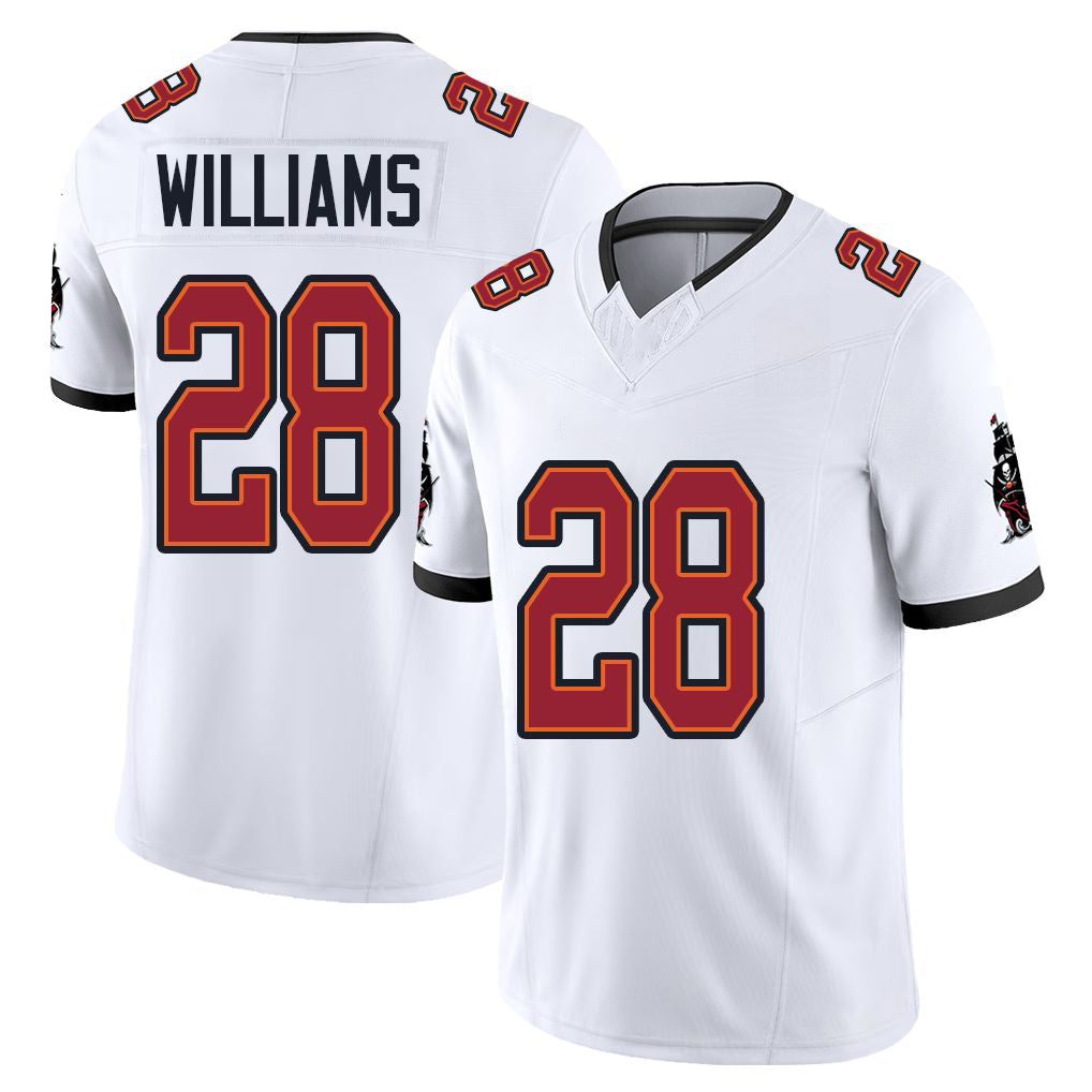 Tampa Bay #28 Williams Player Football V Neck Short Sleeve Jersey White Damarion For Men Youth Women Gift