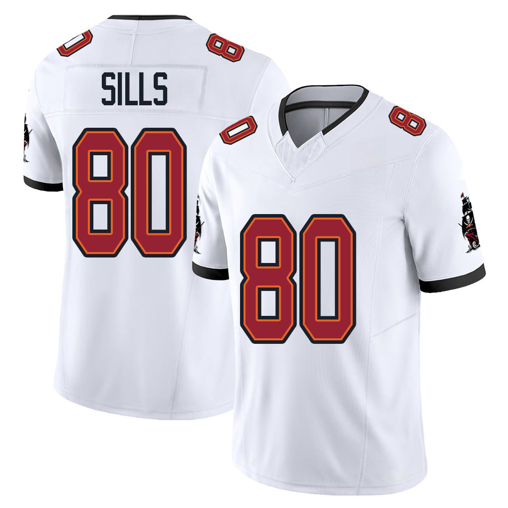 Tampa Bay #80 Sills Player Football V Neck Short Sleeve Jersey White David For Men Youth Women Gift