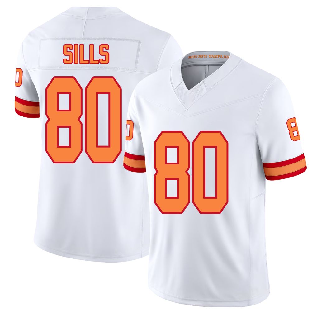 Tampa Bay #80 Sills Player Football V Neck Short Sleeve White Jersey David For Men Youth Women Gift