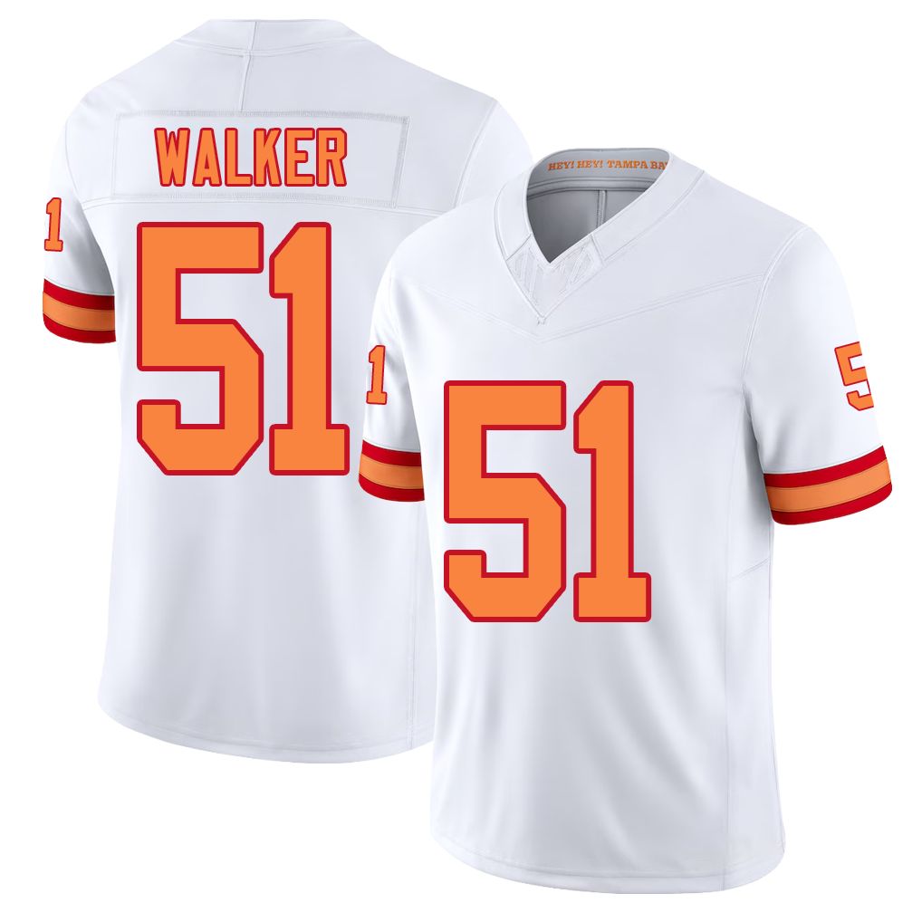 Tampa Bay #51 Walker Player Football V Neck Short Sleeve White Jersey David For Men Youth Women Gift