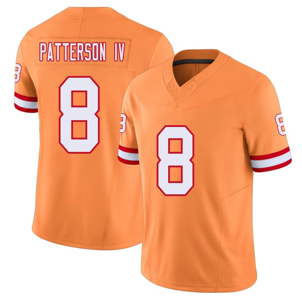 Tampa Bay #8 Patterson IV Player Football V Neck Short Sleeve Orange Jersey Dean For Men Youth Women Gift