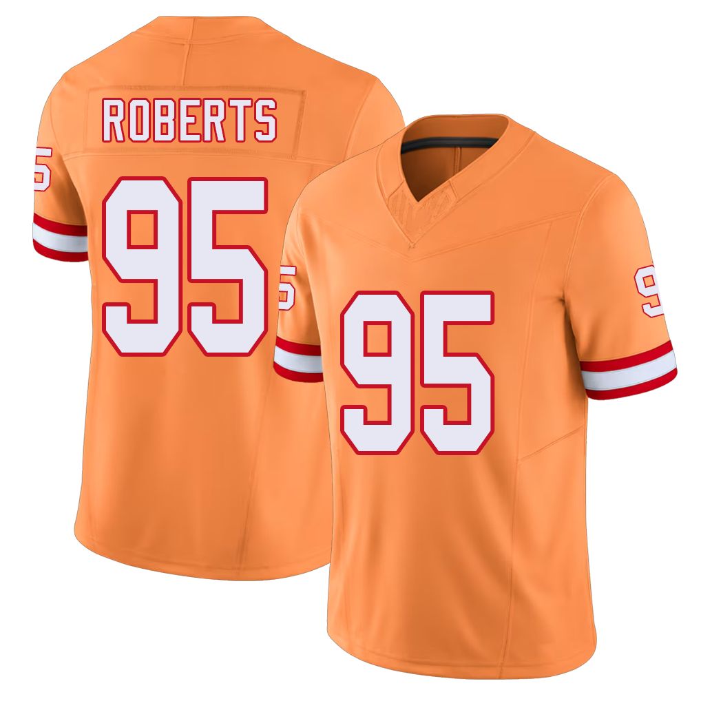 Tampa Bay #95 Roberts Player Football V Neck Short Sleeve Orange Jersey Elijah For Men Youth Women Gift