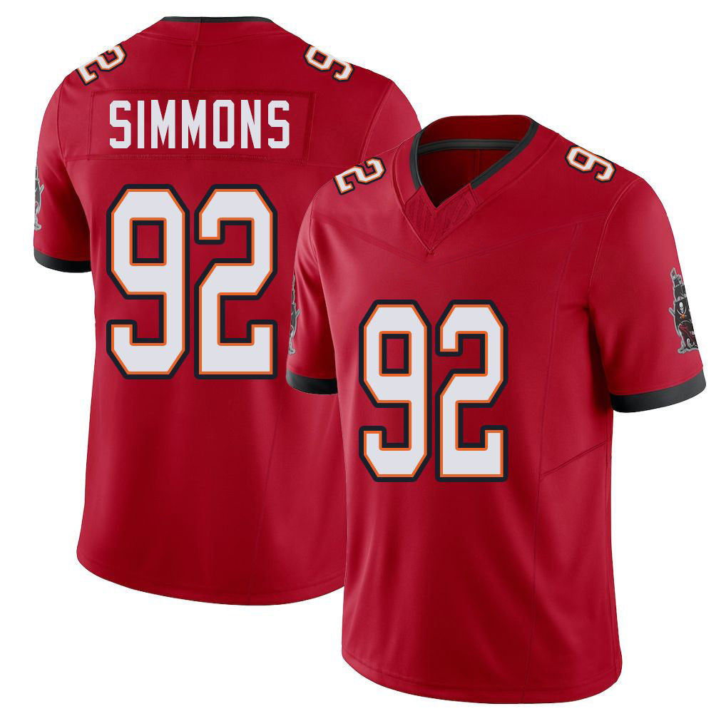 Tampa Bay #92 Simmons Player Football V Neck Short Sleeve Red Jersey Elijah For Men Youth Women Gift