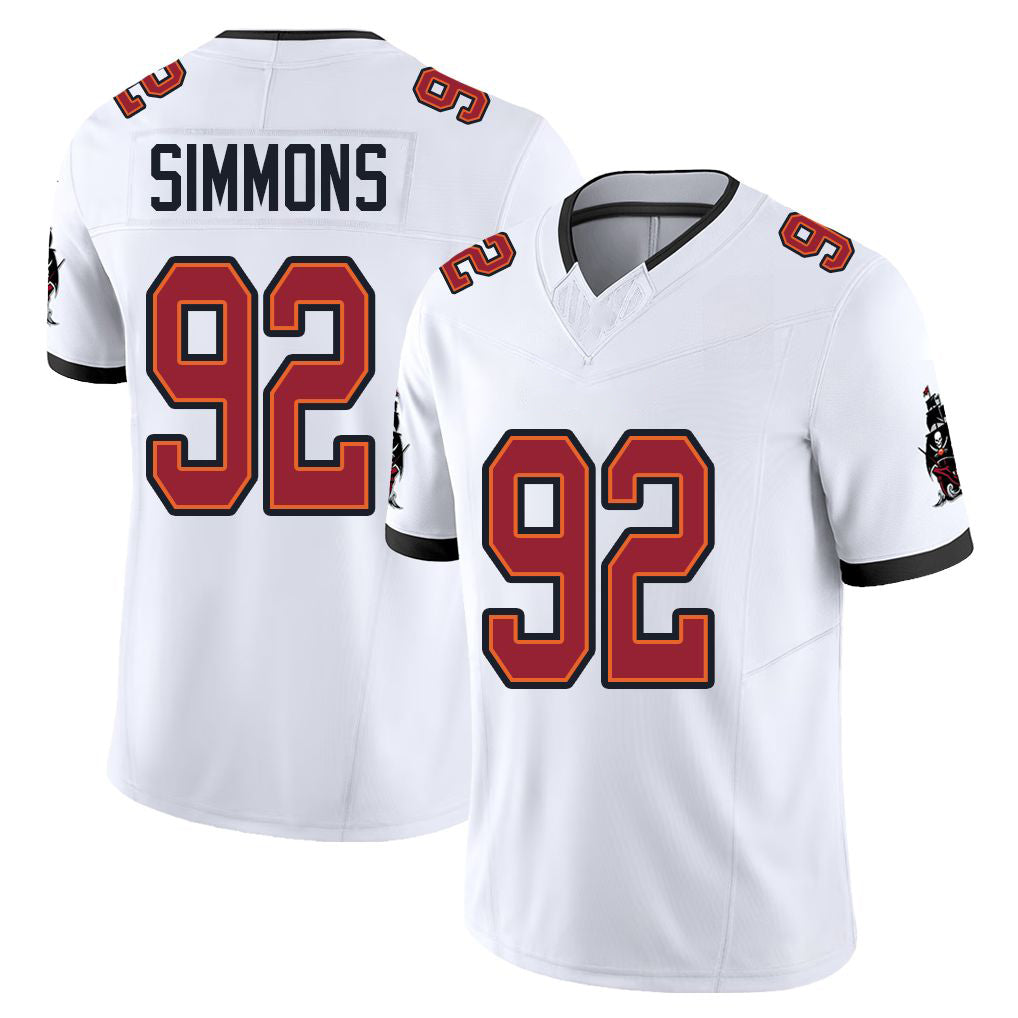 Tampa Bay #92 Simmons Player Football V Neck Short Sleeve Jersey White Elijah For Men Youth Women Gift