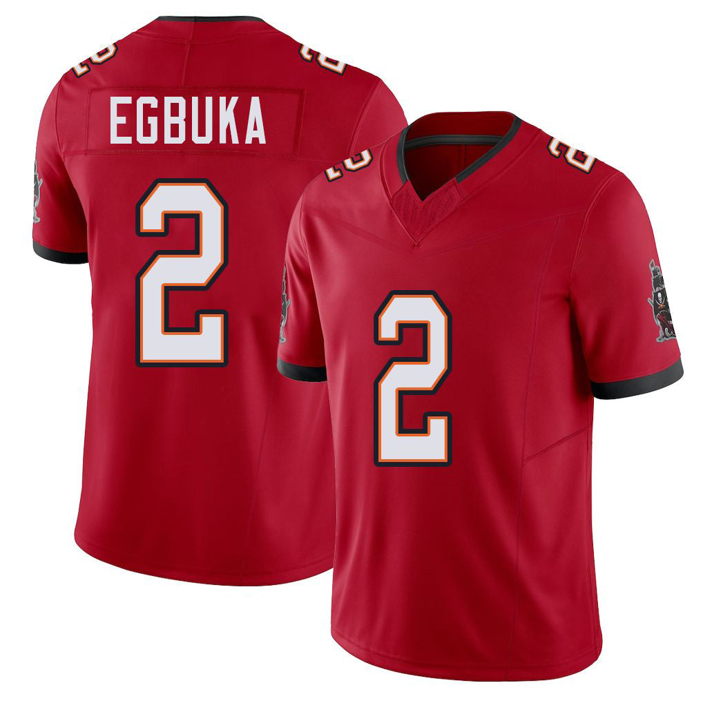 Tampa Bay #2 Egbuka Player Football V Neck Short Sleeve Red Jersey Emeka For Men Youth Women Gift