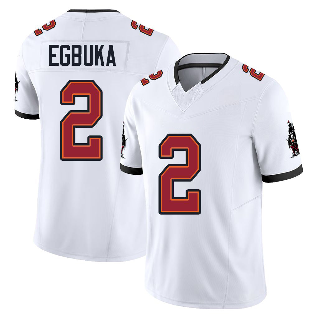 Tampa Bay #2 Egbuka Player Football V Neck Short Sleeve Jersey White Emeka For Men Youth Women Gift