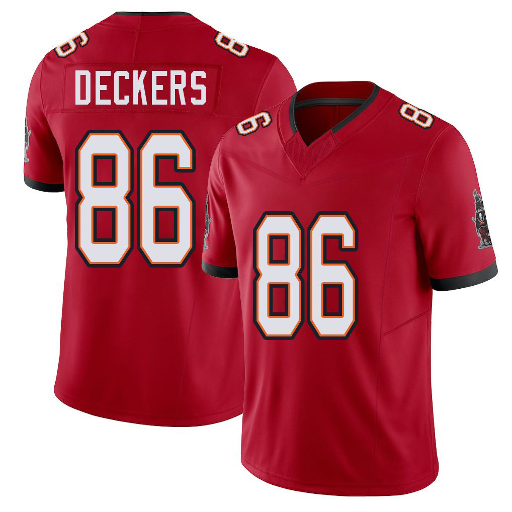 Tampa Bay #86 Deckers Player Football V Neck Short Sleeve Red Jersey Evan For Men Youth Women Gift