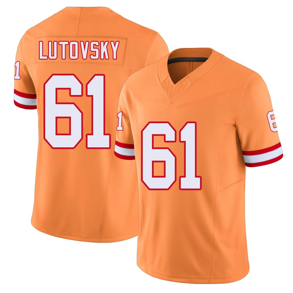 Tampa Bay #61 Lutovsky Player Football V Neck Short Sleeve Orange Jersey Henry For Men Youth Women Gift