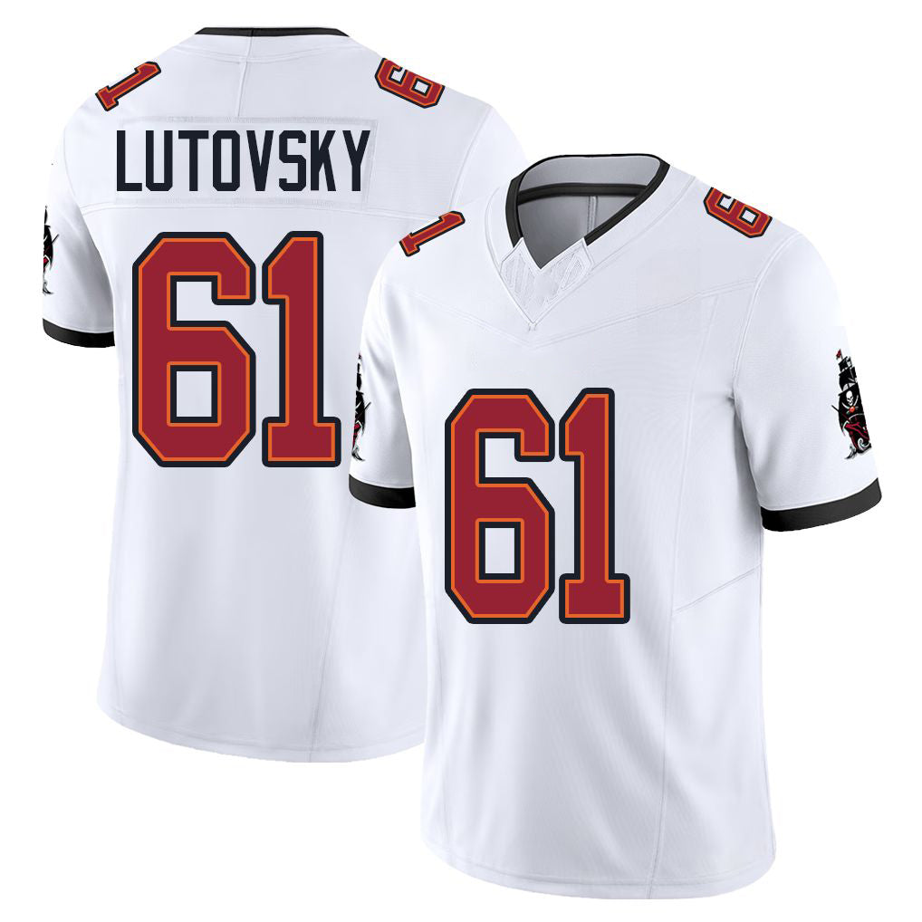 Tampa Bay #61 Lutovsky Player Football V Neck Short Sleeve Jersey White Henry For Men Youth Women Gift