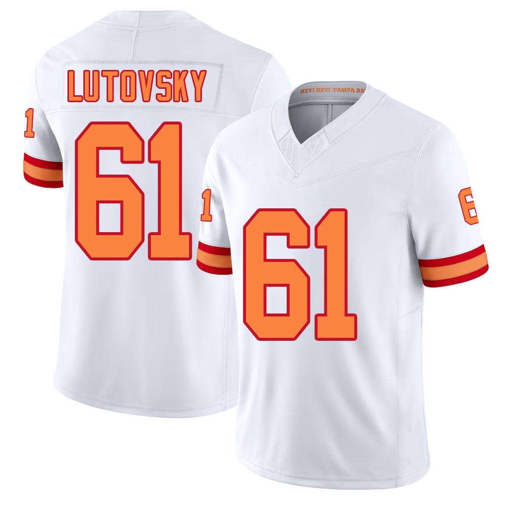 Tampa Bay #61 Lutovsky Player Football V Neck Short Sleeve White Jersey Henry For Men Youth Women Gift