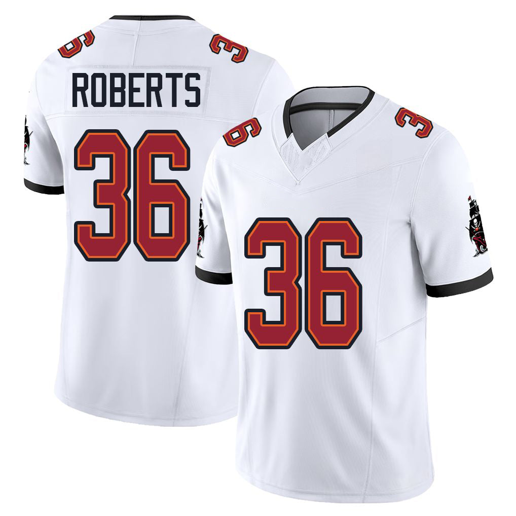 Tampa Bay #36 Roberts Player Football V Neck Short Sleeve Jersey White JJ For Men Youth Women Gift