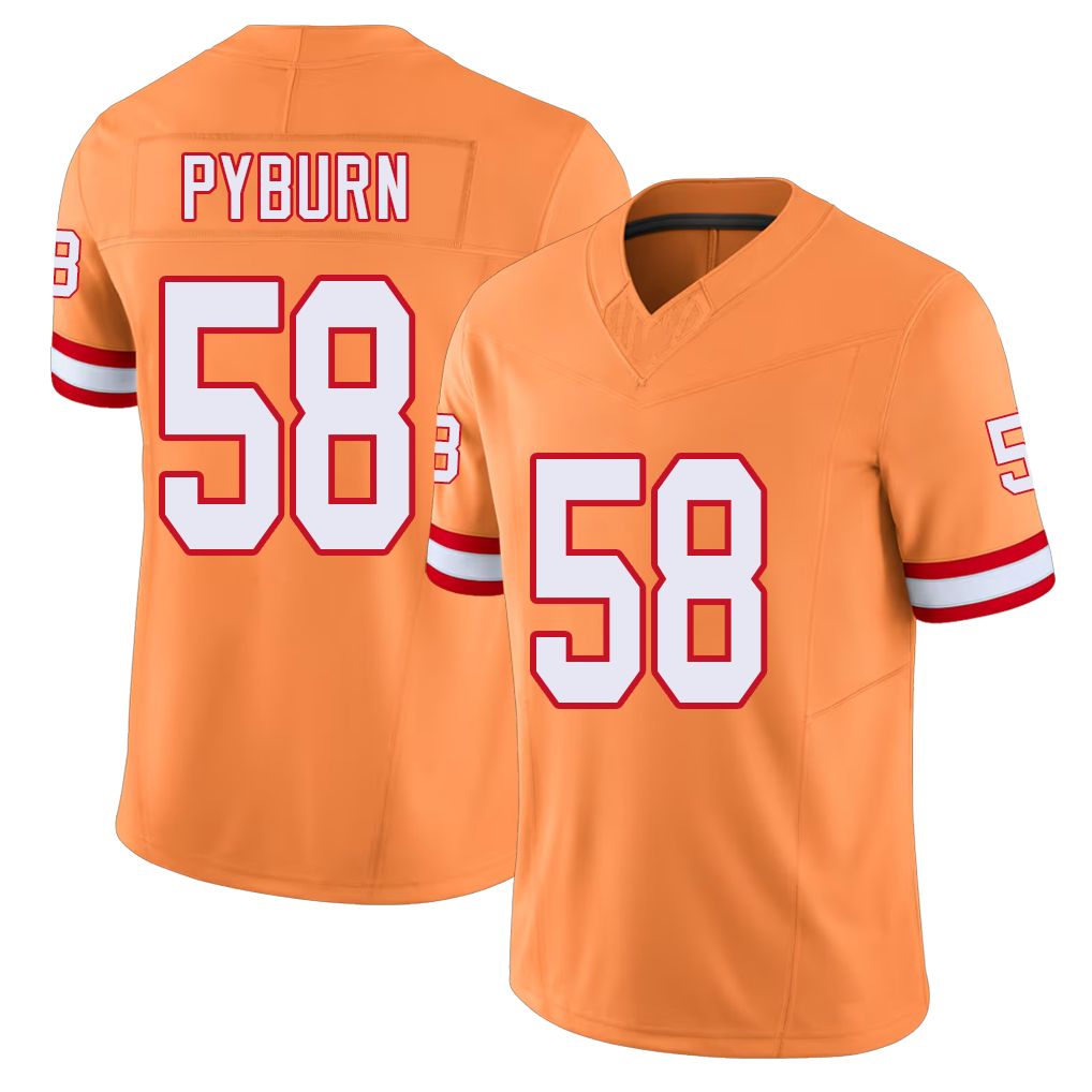 Tampa Bay #58 Pyburn Player Football V Neck Short Sleeve Orange Jersey Jack For Men Youth Women Gift