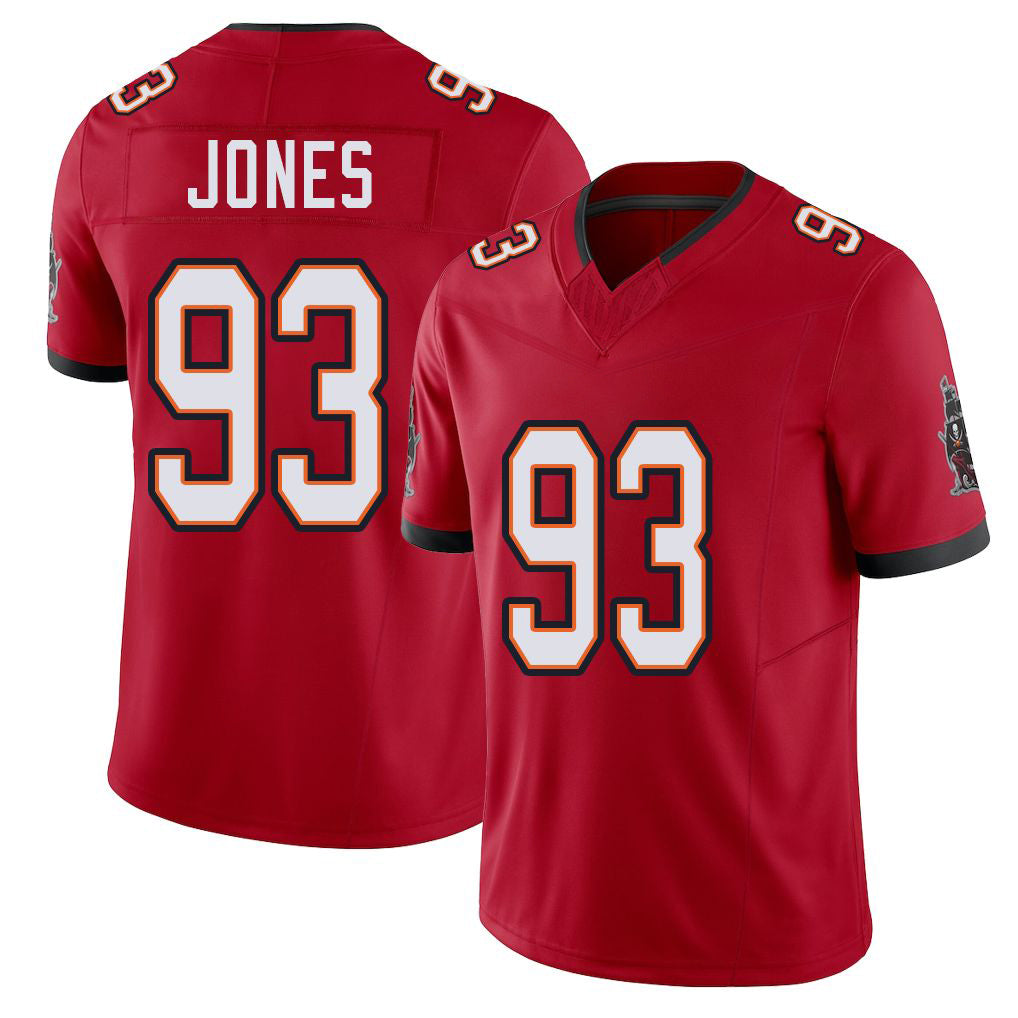 Tampa Bay #93 Jones Player Football V Neck Short Sleeve Red Jersey Jayson For Men Youth Women Gift