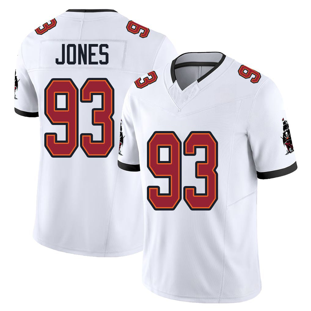 Tampa Bay #93 Jones Player Football V Neck Short Sleeve Jersey White Jayson For Men Youth Women Gift