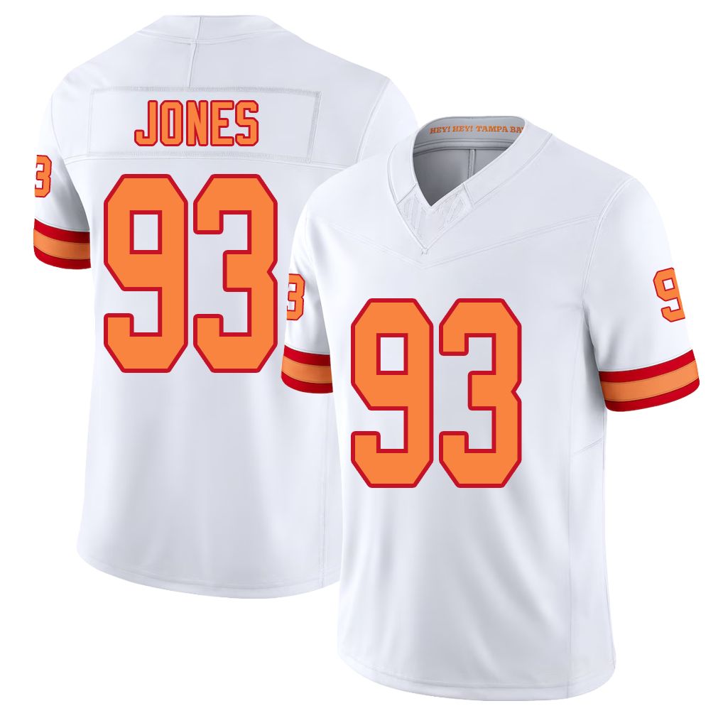 Tampa Bay #93 Jones Player Football V Neck Short Sleeve White Jersey Jayson For Men Youth Women Gift