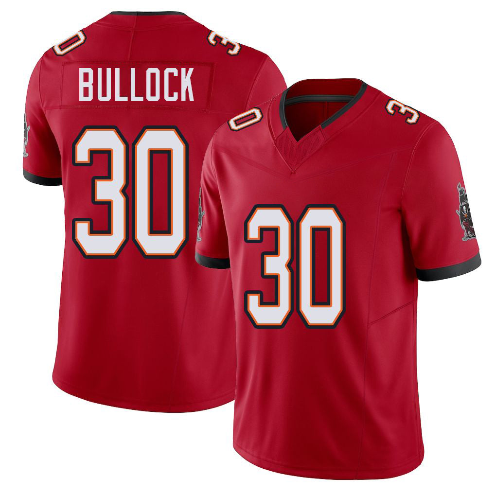 Tampa Bay #30 Bullock Player Football V Neck Short Sleeve Red Jersey John For Men Youth Women Gift
