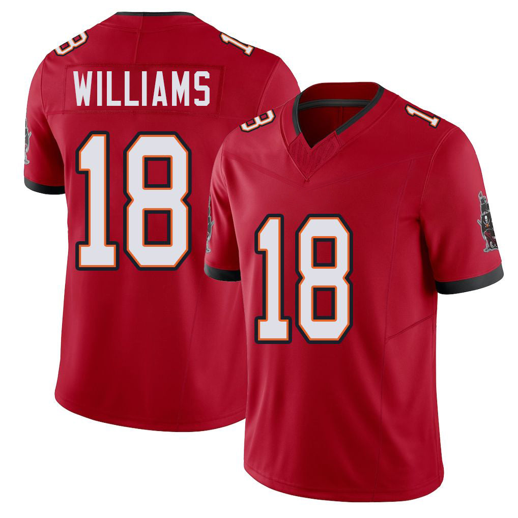 Tampa Bay #18 Williams Player Football V Neck Short Sleeve Red Jersey Josh For Men Youth Women Gift