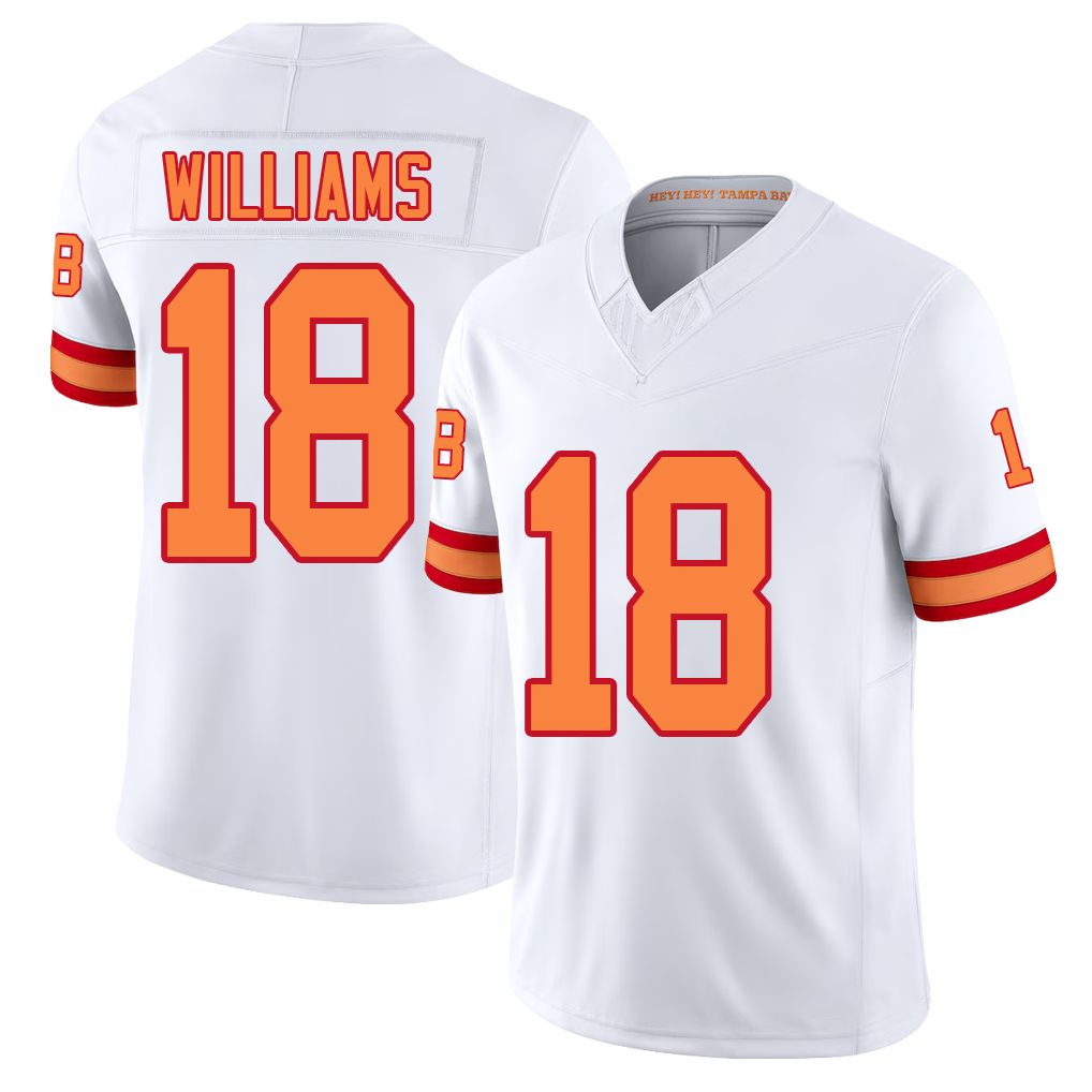 Tampa Bay #18 Williams Player Football V Neck Short Sleeve White Jersey Josh For Men Youth Women Gift