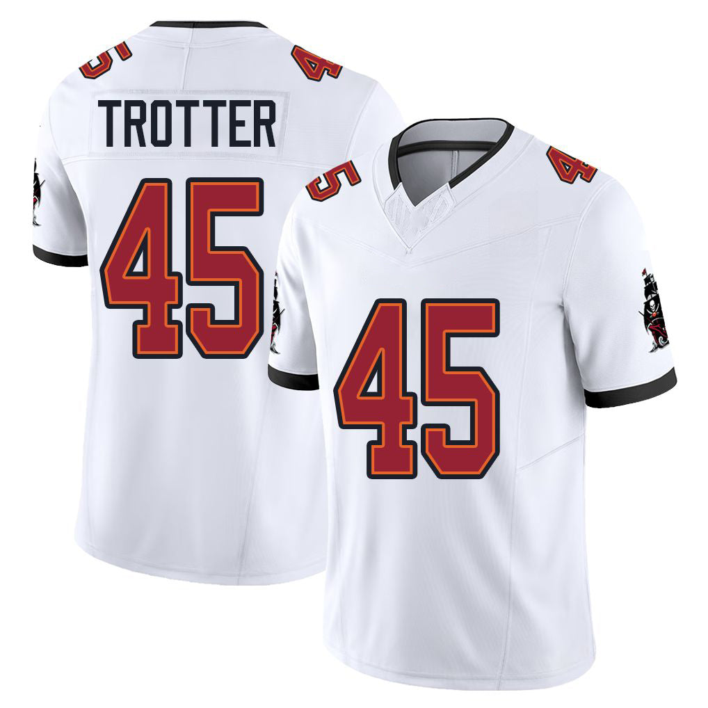Tampa Bay #45 Trotter Player Football V Neck Short Sleeve Jersey White Josiah For Men Youth Women Gift