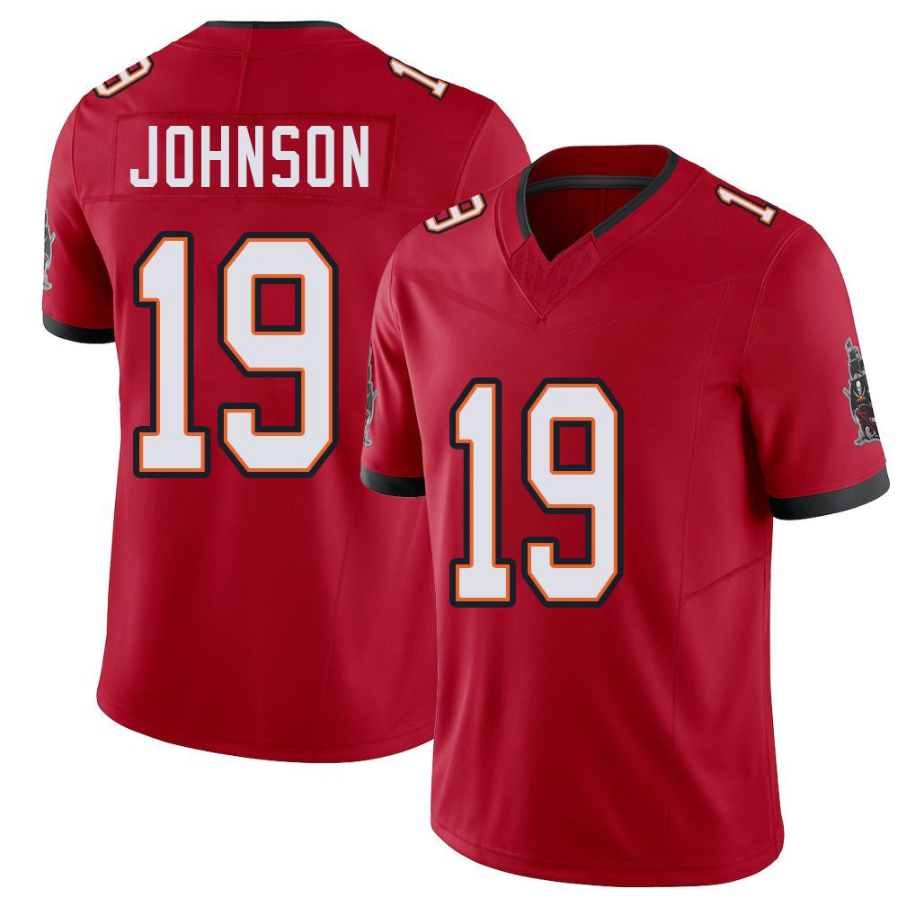 Tampa Bay #19 Johnson Player Football V Neck Short Sleeve Red Jersey Kameron For Men Youth Women Gift