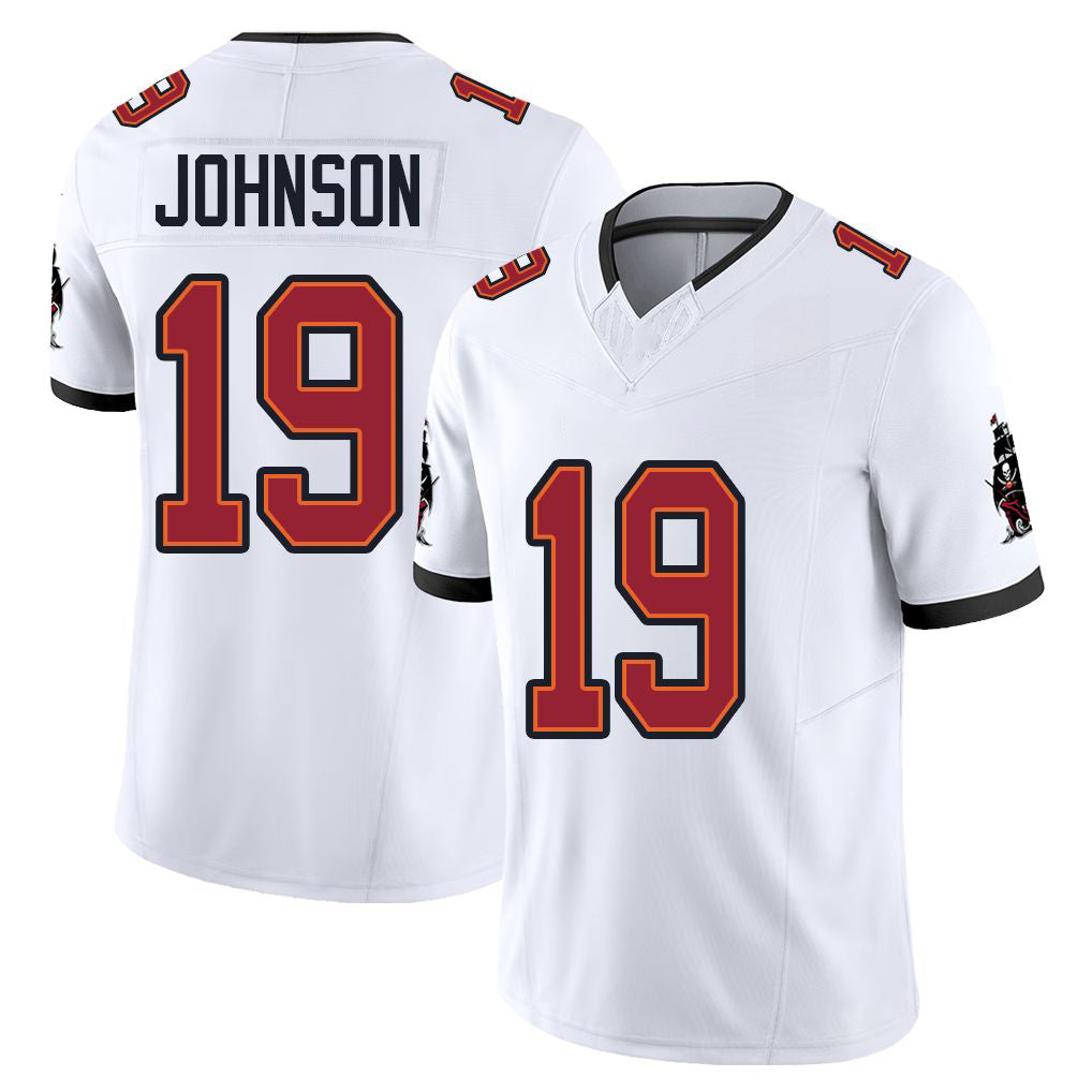 Tampa Bay #19 Johnson Player Football V Neck Short Sleeve Jersey White Kameron For Men Youth Women Gift