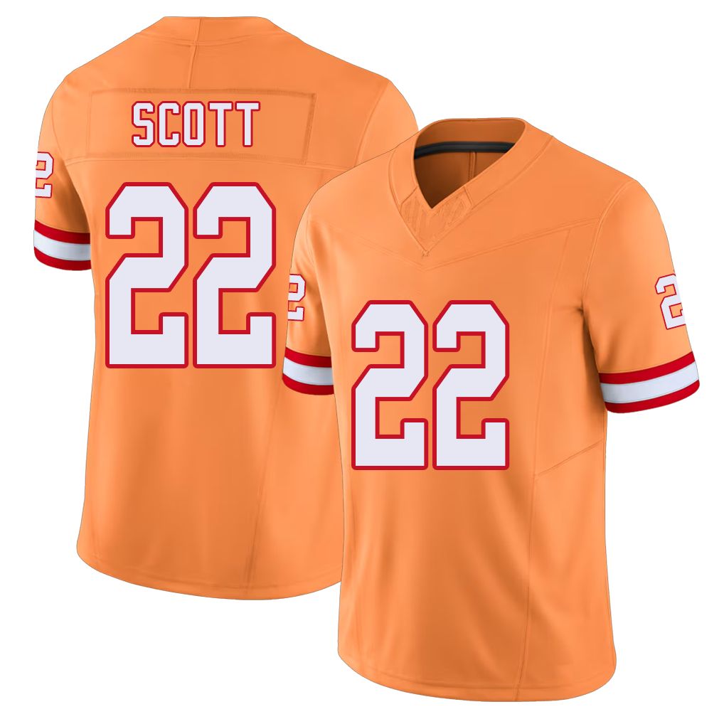 Tampa Bay #22 Scott Player Football V Neck Short Sleeve Orange Jersey Keionte For Men Youth Women Gift