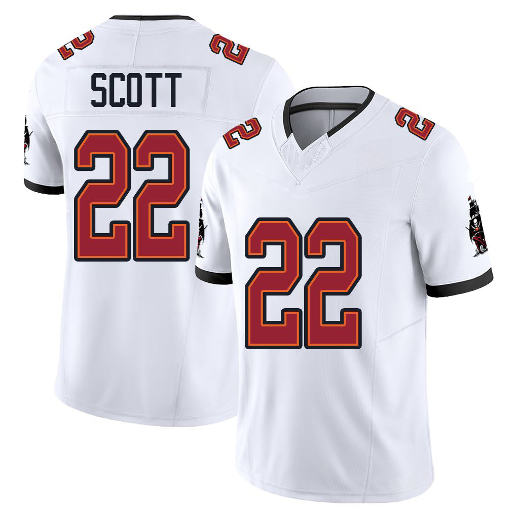 Tampa Bay #22 Scott Player Football V Neck Short Sleeve Jersey White Keionte For Men Youth Women Gift