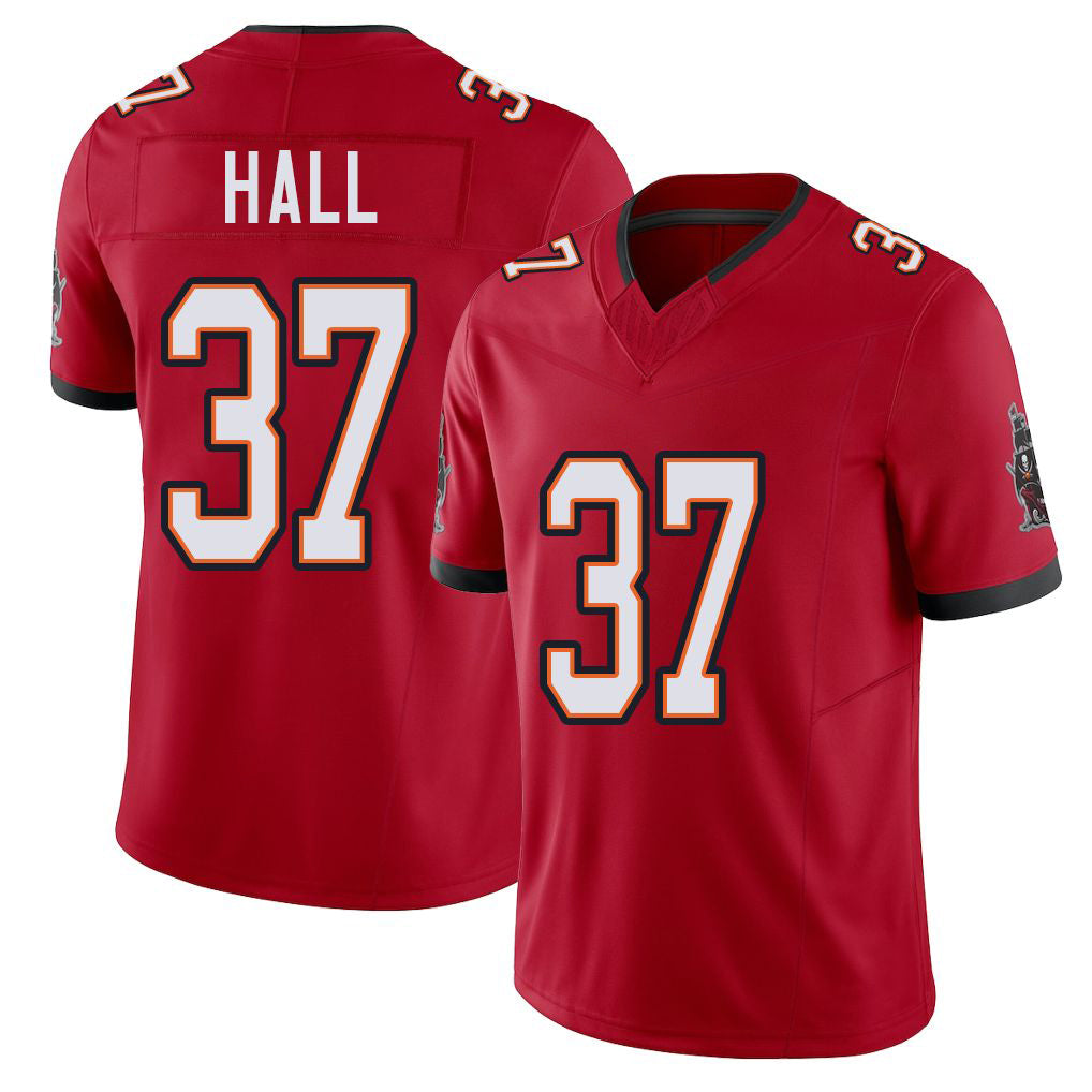 Tampa Bay #37 Hall Player Football V Neck Short Sleeve Red Jersey Kemon For Men Youth Women Gift