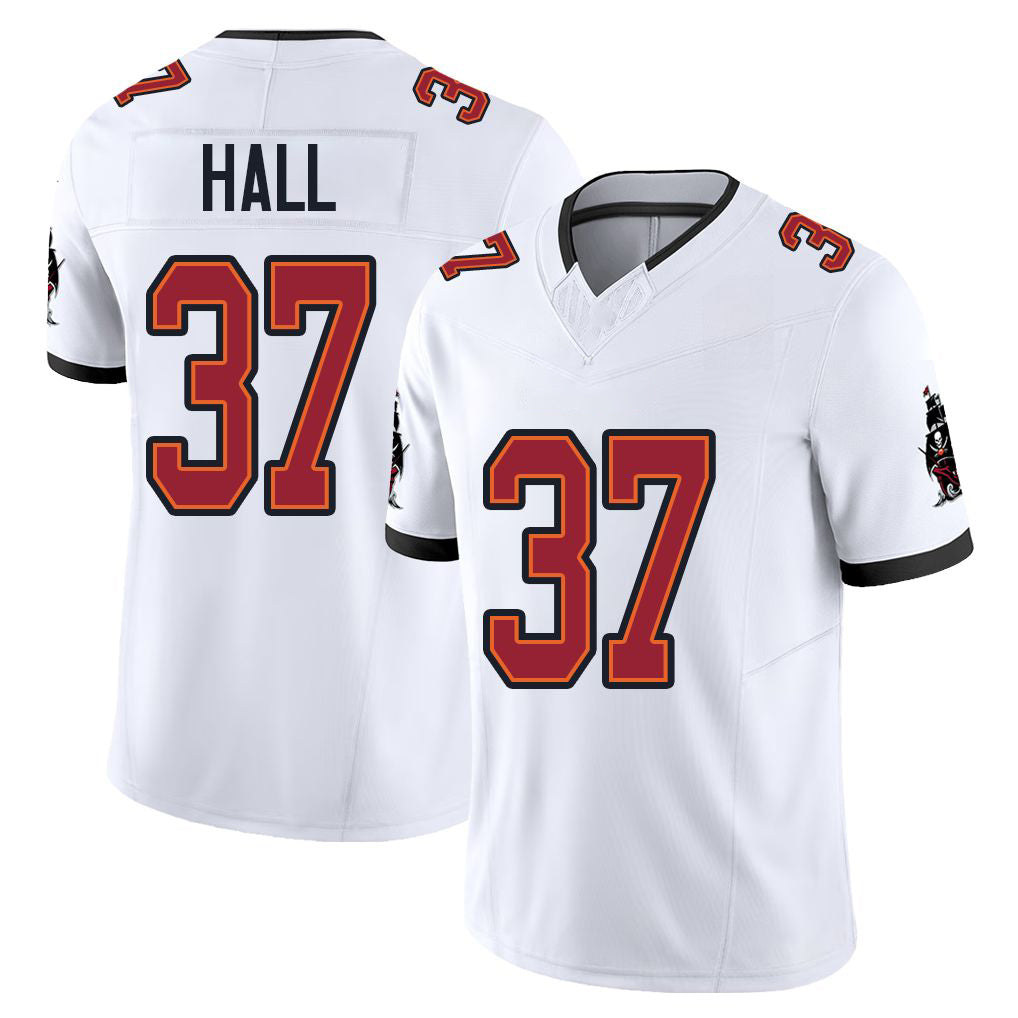 Tampa Bay #37 Hall Player Football V Neck Short Sleeve Jersey White Kemon For Men Youth Women Gift