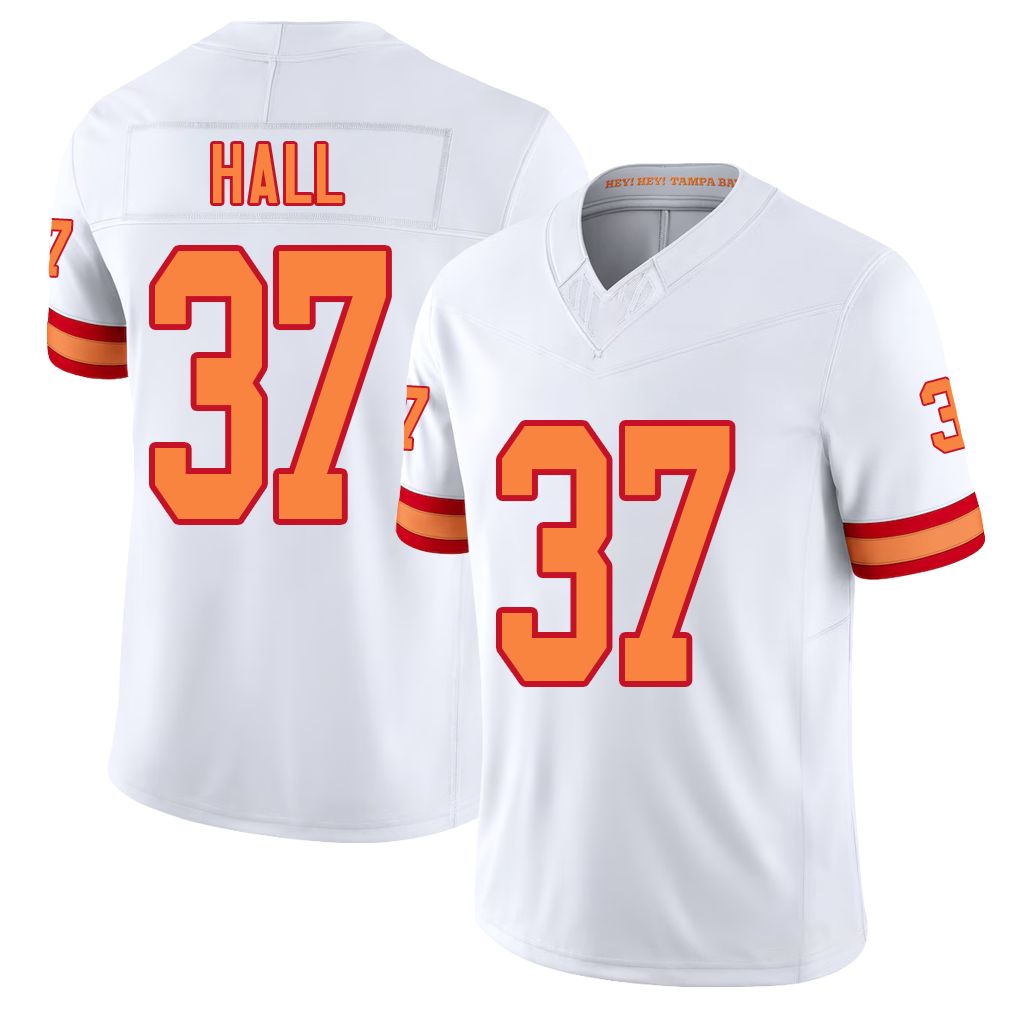 Tampa Bay #37 Hall Player Football V Neck Short Sleeve White Jersey Kemon For Men Youth Women Gift