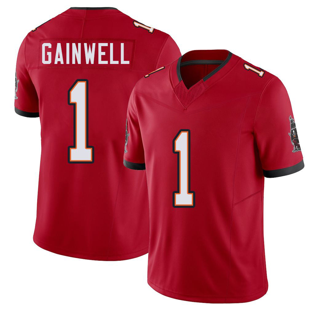 Tampa Bay #1 Gainwell Player Football V Neck Short Sleeve Red Jersey Kenny For Men Youth Women Gift