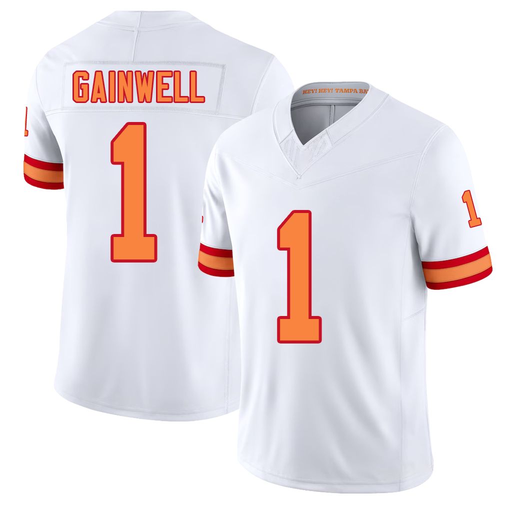 Tampa Bay #1 Gainwell Player Football V Neck Short Sleeve White Jersey Kenny For Men Youth Women Gift