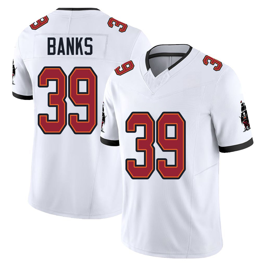 Tampa Bay #39 Banks Player Football V Neck Short Sleeve Jersey White Marcus For Men Youth Women Gift