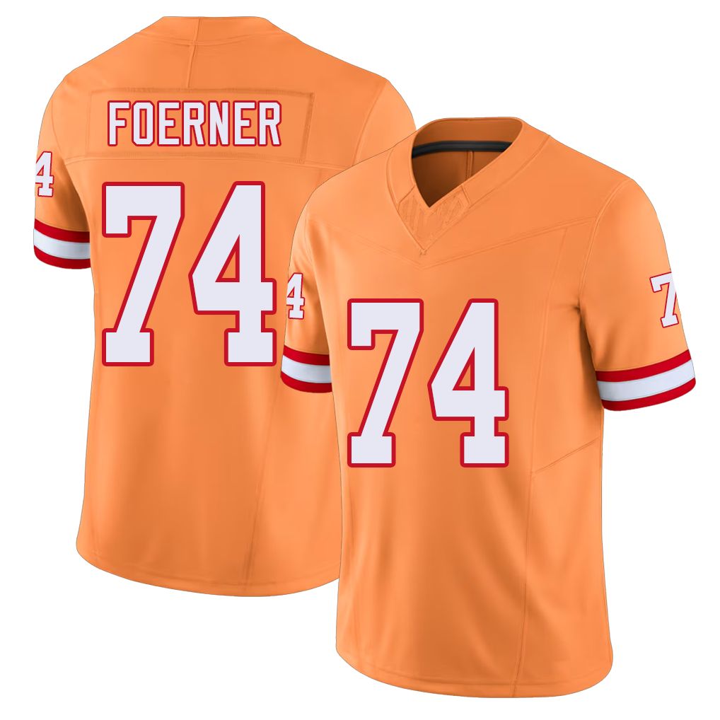 Tampa Bay #74 Foerner Player Football V Neck Short Sleeve Orange Jersey Marshall For Men Youth Women Gift