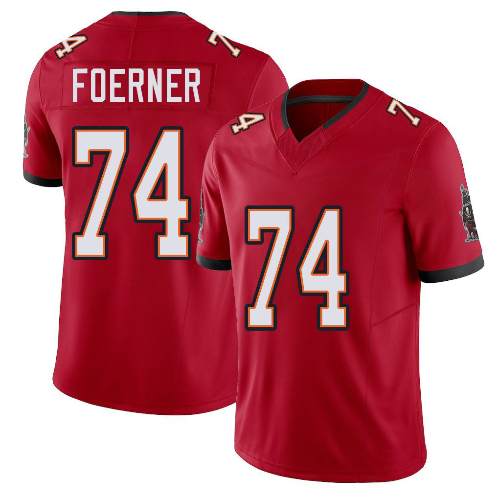 Tampa Bay #74 Foerner Player Football V Neck Short Sleeve Red Jersey Marshall For Men Youth Women Gift