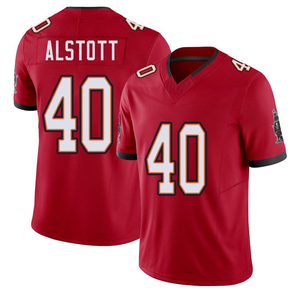 Tampa Bay #40 Alstott Player Football V Neck Short Sleeve Red Jersey Mike For Men Youth Women Gift