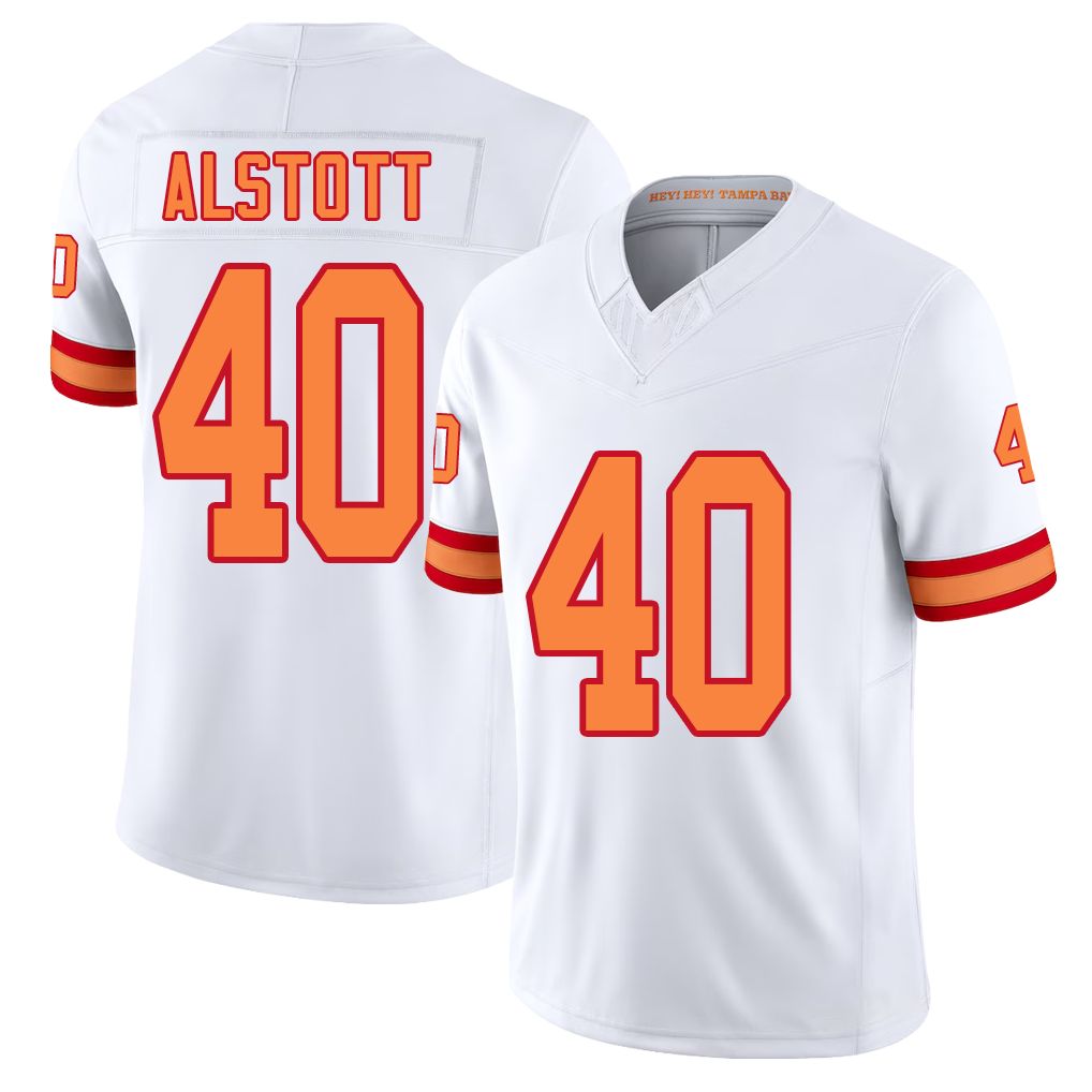 Tampa Bay #40 Alstott Player Football V Neck Short Sleeve White Jersey Mike For Men Youth Women Gift