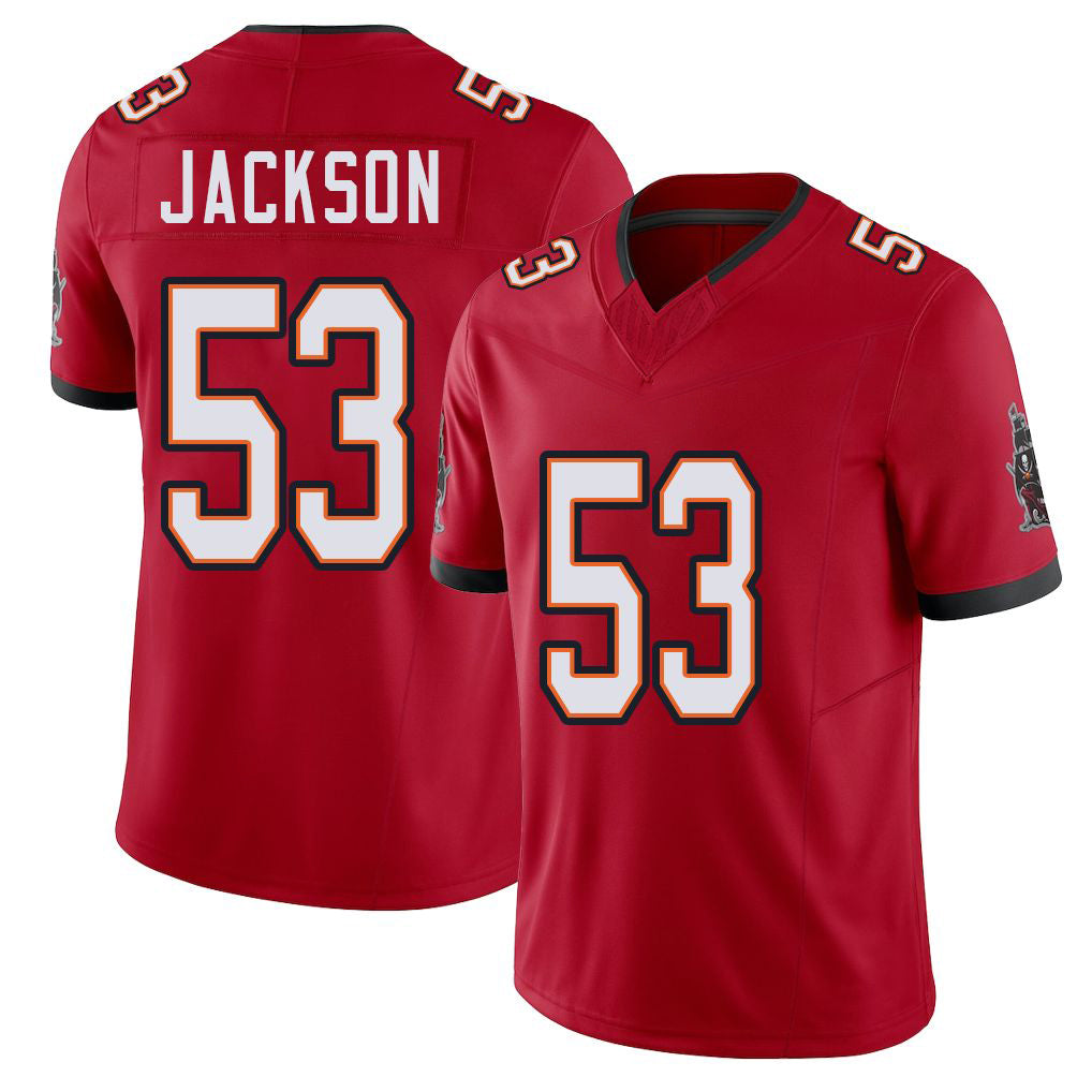 Tampa Bay #53 Jackson Player Football V Neck Short Sleeve Red Jersey Nick For Men Youth Women Gift