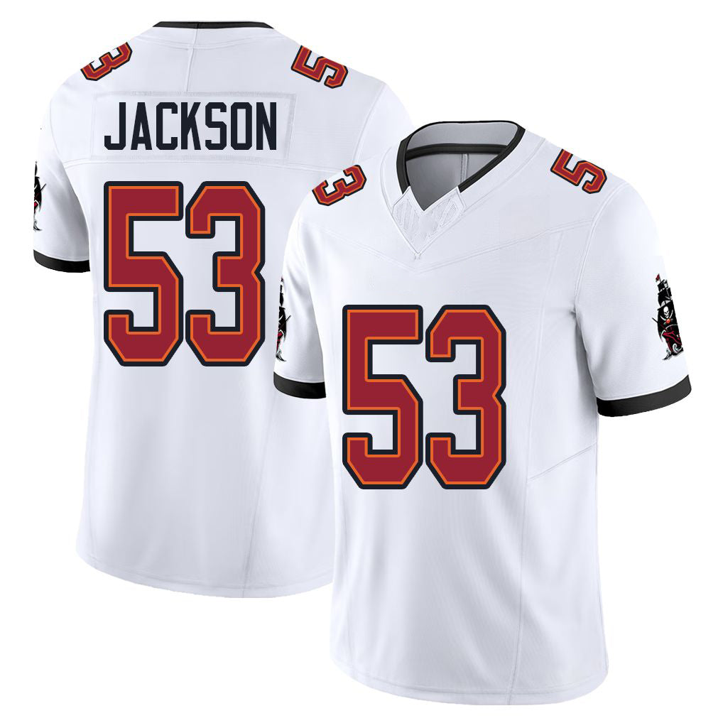 Tampa Bay #53 Jackson Player Football V Neck Short Sleeve Jersey White Nick For Men Youth Women Gift