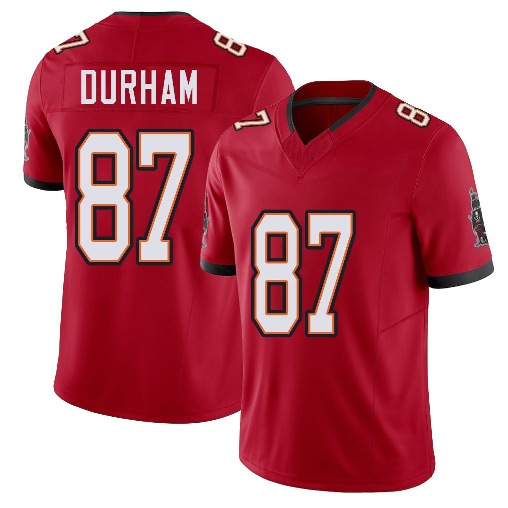 Tampa Bay #87 Durham Player Football V Neck Short Sleeve Red Jersey Payne For Men Youth Women Gift