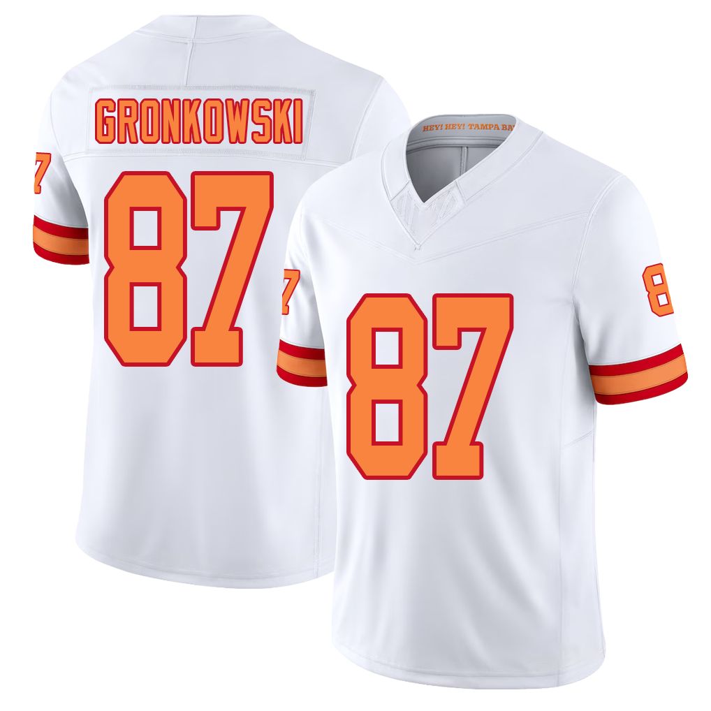 Tampa Bay #87 Gronkowski Player Football V Neck Short Sleeve White Jersey Rob For Men Youth Women Gift