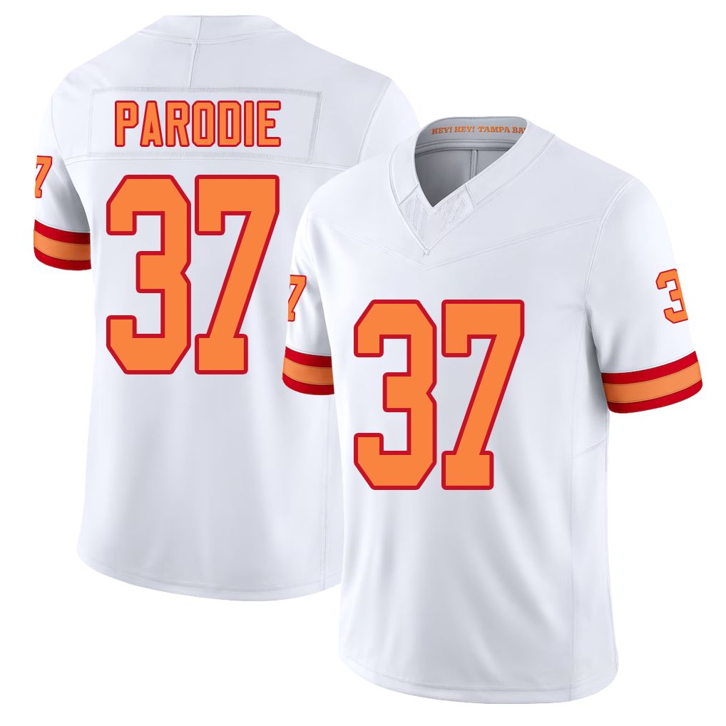 Tampa Bay #37 Parodie Player Football V Neck Short Sleeve White Jersey Roman For Men Youth Women Gift