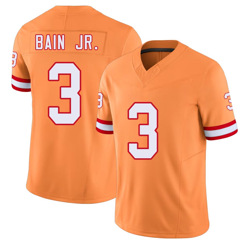 Tampa Bay #3 Bain Jr. Player Football V Neck Short Sleeve Orange Jersey Rueben For Men Youth Women Gift