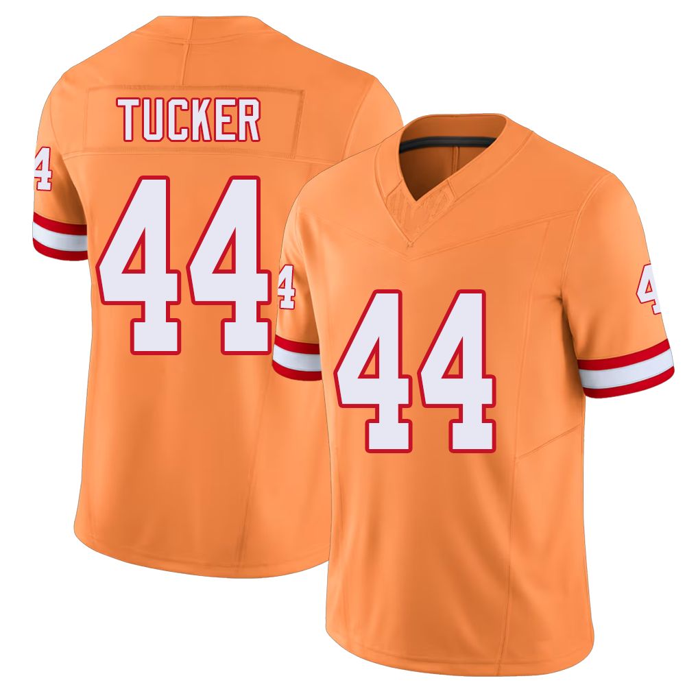 Tampa Bay #44 Tucker Player Football V Neck Short Sleeve Orange Jersey Sean For Men Youth Women Gift